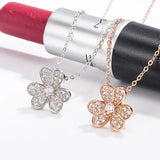 925 Silver Clover Necklace with Flower Button Inlay