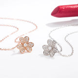 925 Silver Clover Necklace with Flower Button Inlay
