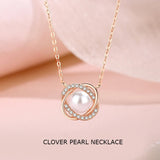 925 Silver Clover Pearl Necklace Geometric Rose Chain