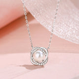 925 Silver Clover Pearl Necklace Geometric Rose Chain