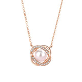 925 Silver Clover Pearl Necklace Geometric Rose Chain
