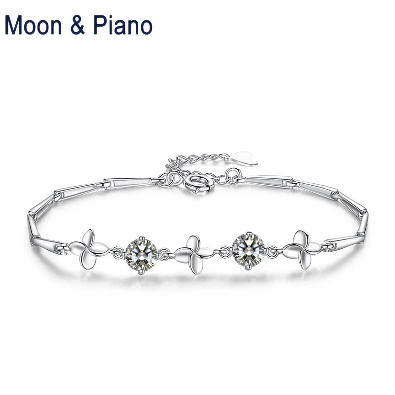 925 Silver Clover Strand Bracelet Four Leaf For Women Lucky Birthday Gift