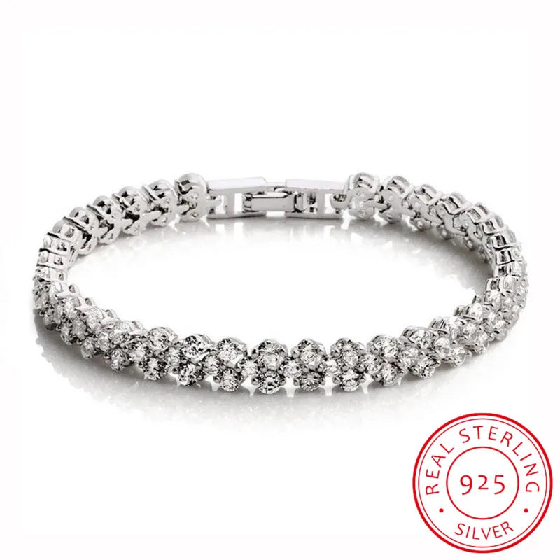 925 Silver Cluster CZ Tennis Bracelet Girl Jewelry