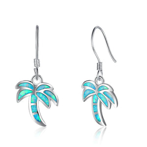 925 Silver Opal Palm Tree Drop Earrings for Women