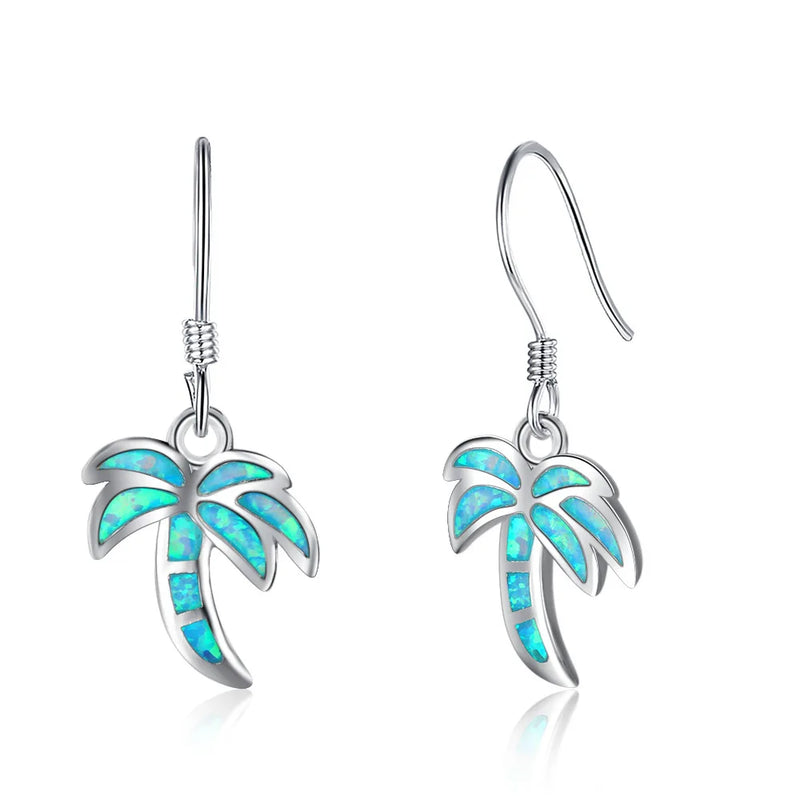 925 Silver Opal Palm Tree Drop Earrings for Women