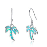 925 Silver Opal Palm Tree Drop Earrings for Women
