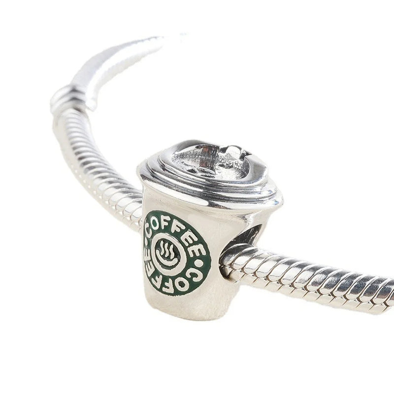925 Silver Coffee Cup Charm Bead for European Jewelry Making