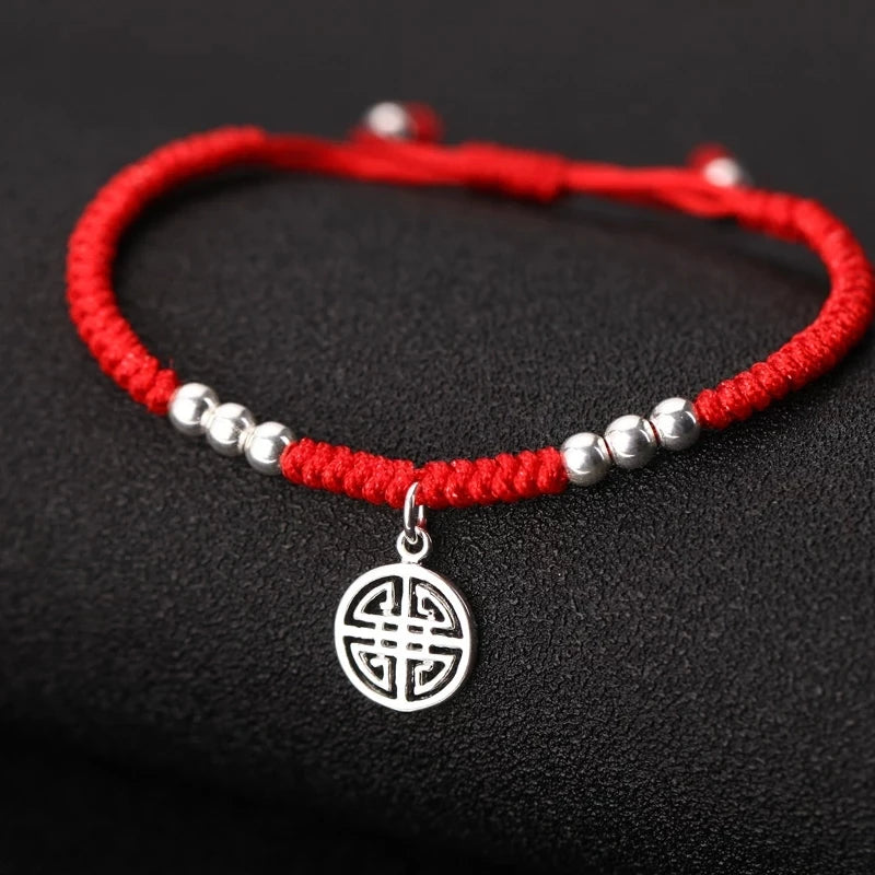 925 Silver Coin Charm Bracelet Red Beaded Bridal Jewelry Gift