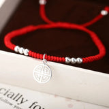 925 Silver Coin Charm Bracelet Red Beaded Bridal Jewelry Gift
