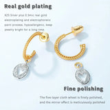 925 Silver Coin Earrings Two Colors Hollow Heart Shape Dangle Earrings