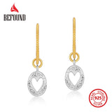 925 Silver Coin Earrings Two Colors Hollow Heart Shape Dangle Earrings