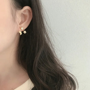 925 Silver Red Star Moon Drop Earrings, Mesh Style