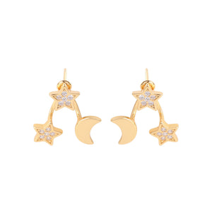 925 Silver Red Star Moon Drop Earrings, Mesh Style