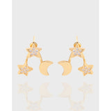 925 Silver Red Star Moon Drop Earrings, Mesh Style