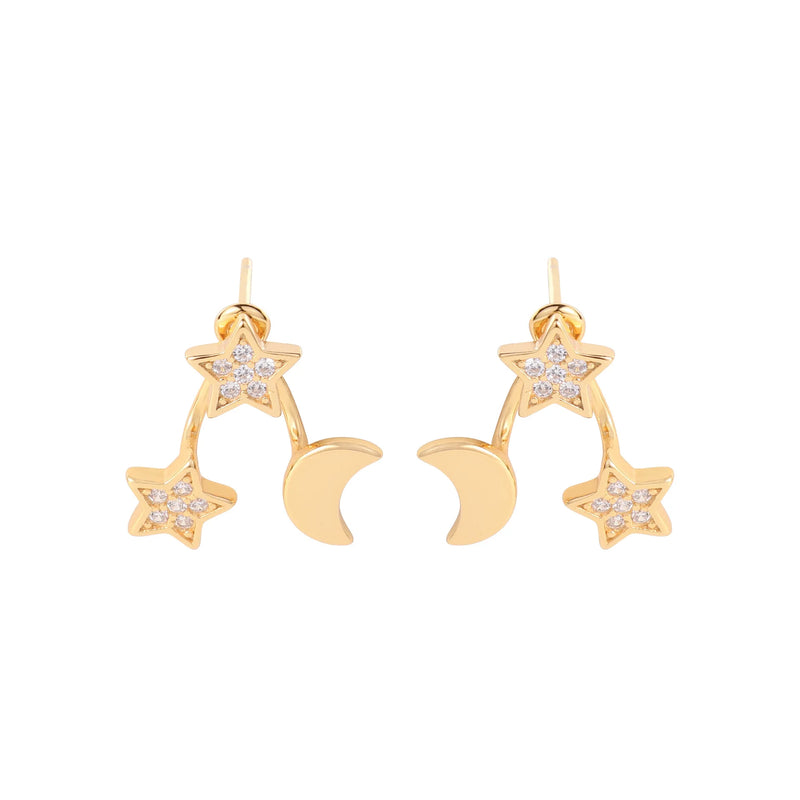 925 Silver Red Star Moon Drop Earrings, Mesh Style