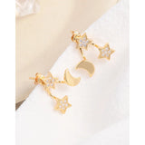 925 Silver Red Star Moon Drop Earrings, Mesh Style