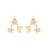 925 Silver Red Star Moon Drop Earrings, Mesh Style