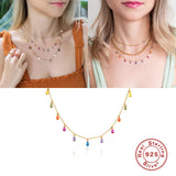 925 Silver Rainbow Zircon Pendant Necklace For Women