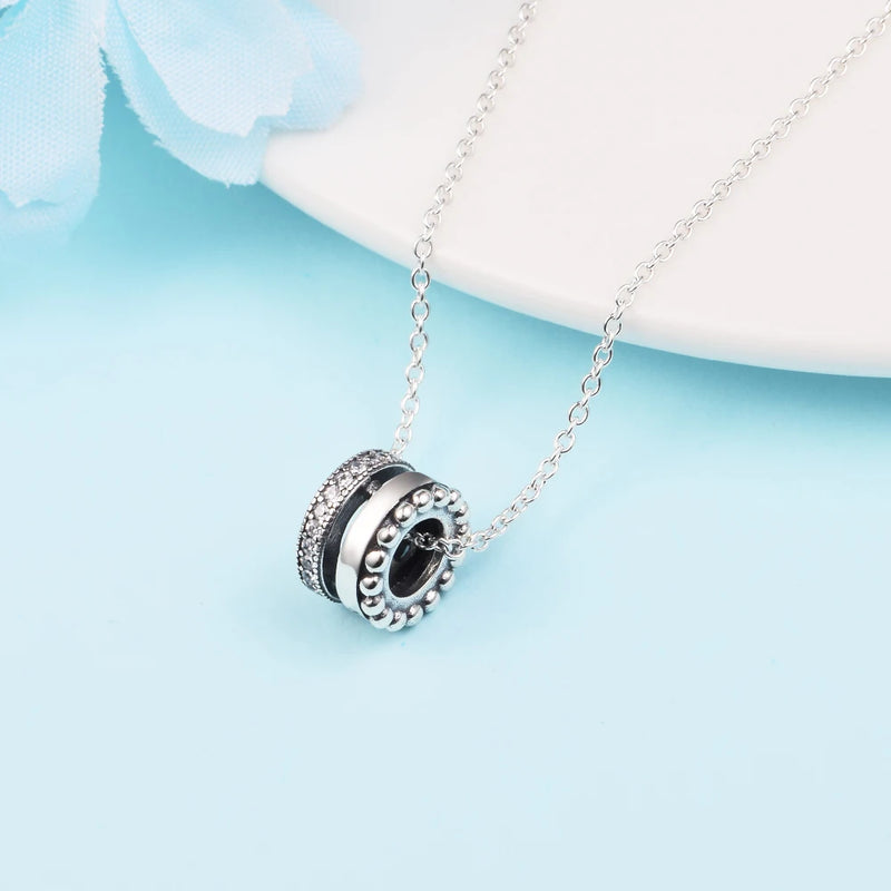 925 Silver Logo Pave Beads Pendant Necklace for Women Jewelry