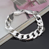 925 Sterling Silver Bracelet Sideways Silver Bracelet Men&Women Jewelry
