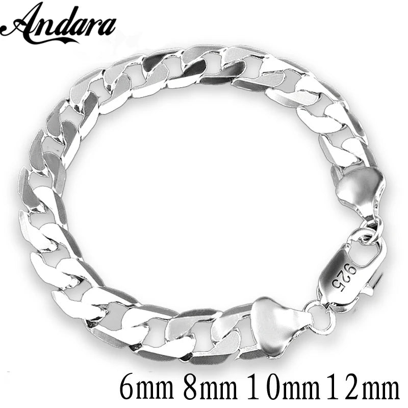 925 Sterling Silver Bracelet Sideways 6MM8MM10MM Bracelet Men&Women Jewelry