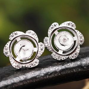 925 Silver Ear Stud Earrings Blank 6-8MM Round Base Women