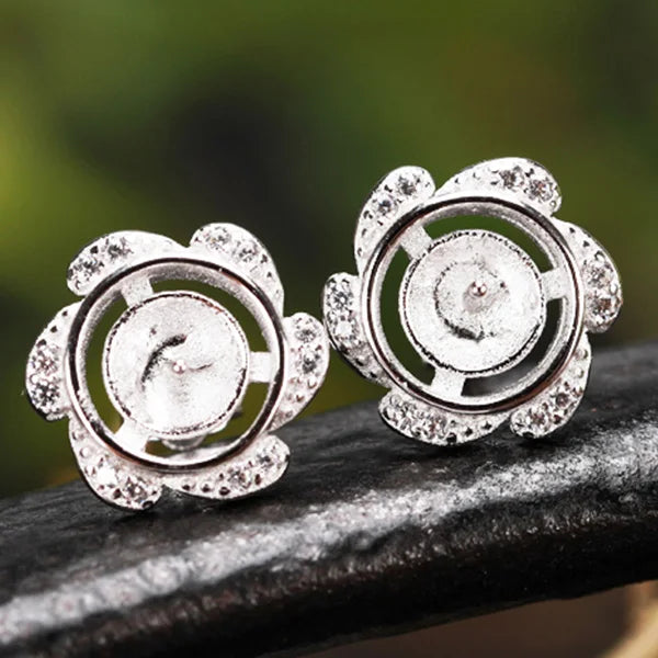 925 Silver Ear Stud Earrings Blank 6-8MM Round Base Women