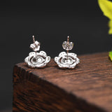 925 Silver Ear Stud Earrings Blank 6-8MM Round Base Women
