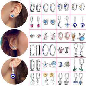 925 Silver Earrings Heart Feather Flower Zircon Wedding Party