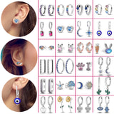 925 Silver Earrings Heart Feather Flower Zircon Wedding Party
