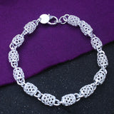 925 Sterling Silver Hollow Pendant Bracelet with Chain Women Bangle Gift