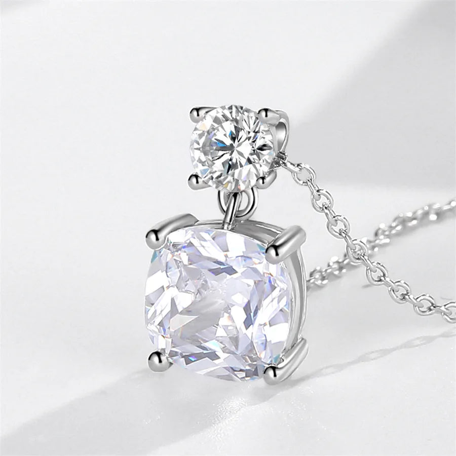 925 Silver Crystal Necklace 9MM Cushion Pendant for Women