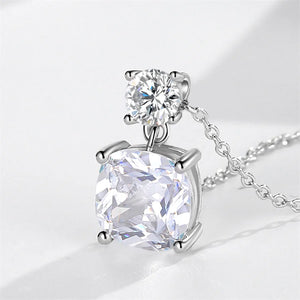 925 Silver Crystal Necklace 9MM Cushion Pendant for Women