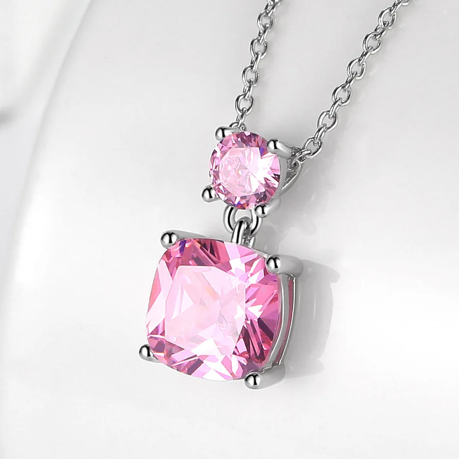 925 Silver Crystal Necklace 9MM Cushion Pendant for Women