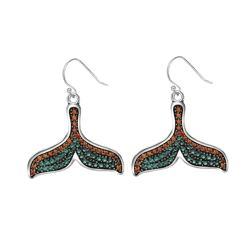 925 Silver Fish Tail Earrings with Zircon Inlay