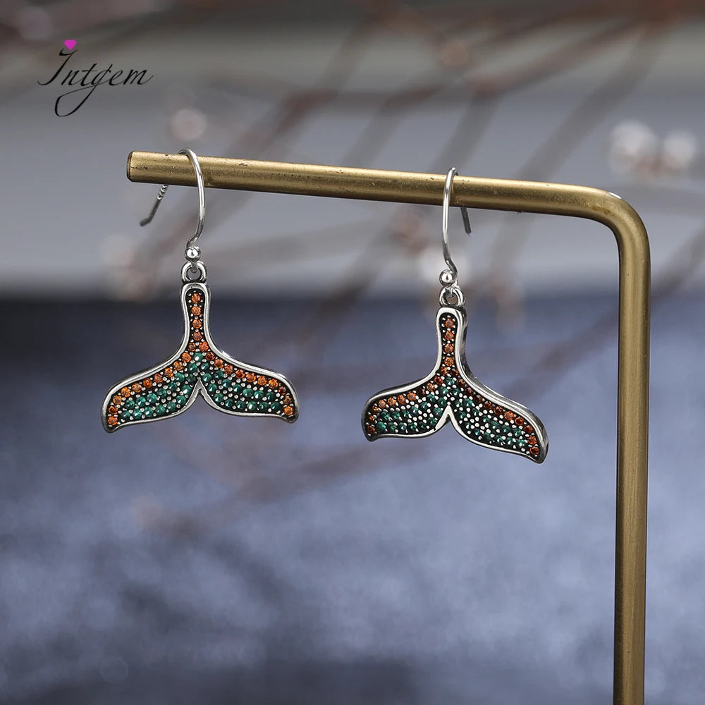 925 Silver Fish Tail Earrings with Zircon Inlay