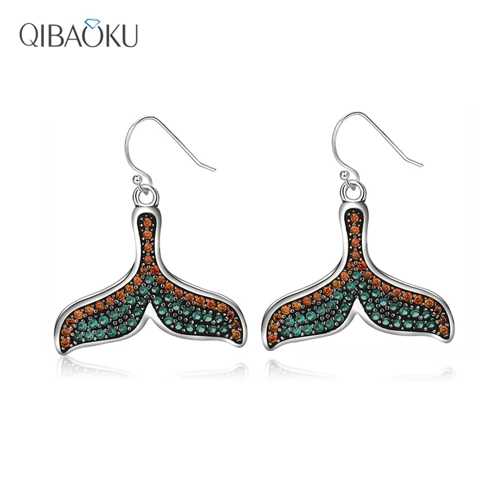 925 Silver Fish Tail Earrings with Zircon - Elegant Fashion Jewelry