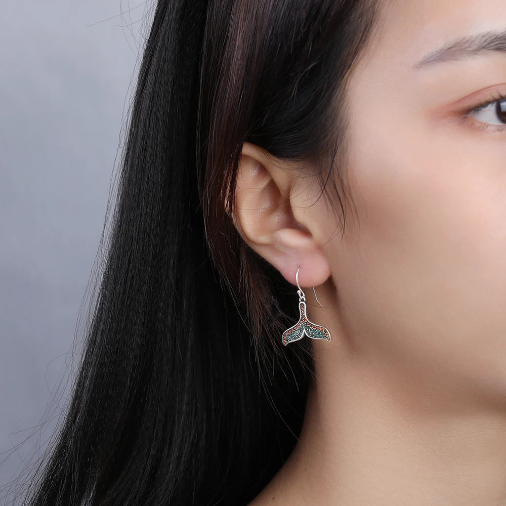 925 Silver Fish Tail Earrings with Zircon - Elegant Fashion Jewelry