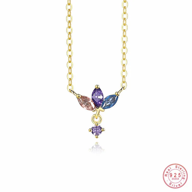 925 Silver Zircon Crown Necklace Vintage Jewelry for Women