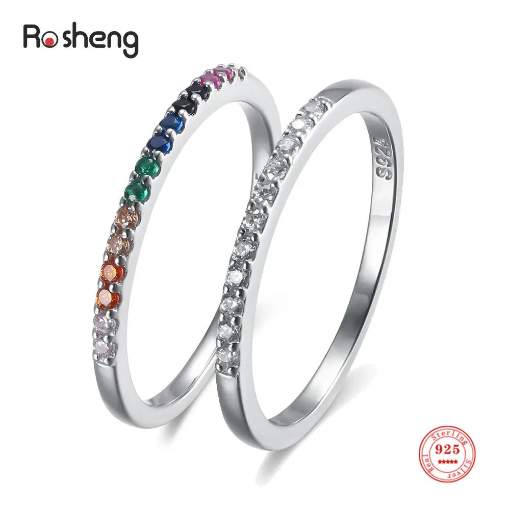 925 Sterling Silver Colored Zircon Thin Rings for Women