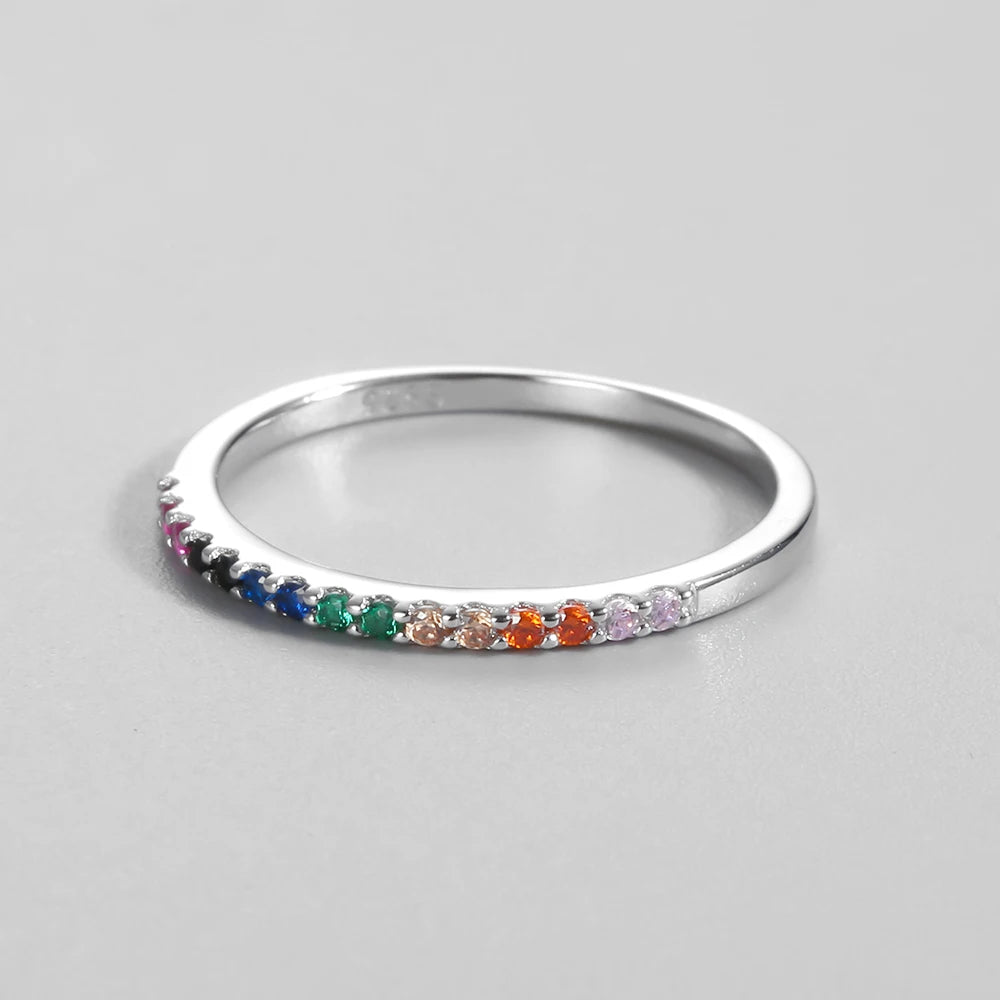 925 Sterling Silver Colored Zircon Thin Rings for Women