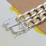 925 Silver Colorful 10MM Cuban Chain Bracelet Wedding Charm Gift