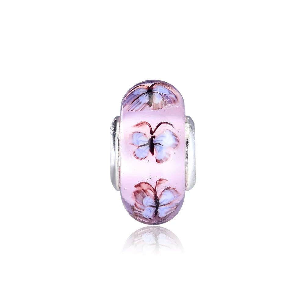 925 Silver Butterfly Glass Charm for Bracelets Necklace Gift
