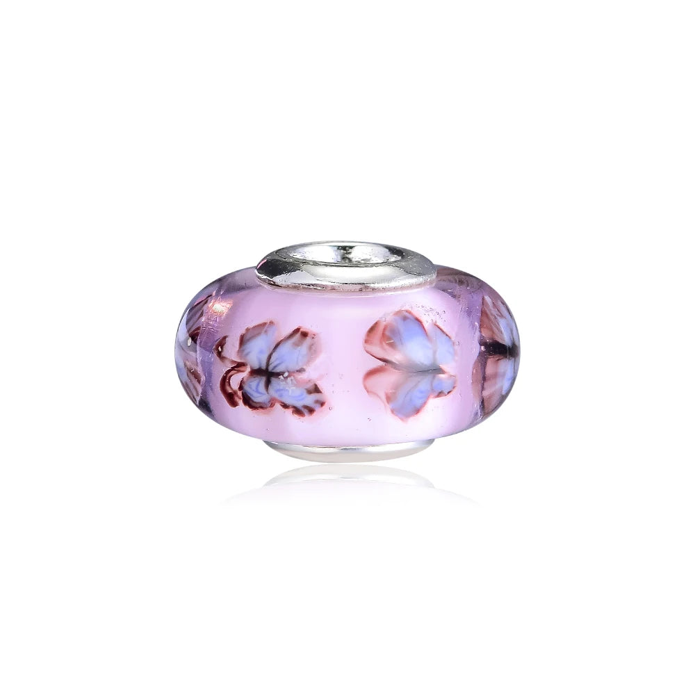 925 Silver Butterfly Glass Charm for Bracelets Necklace Gift