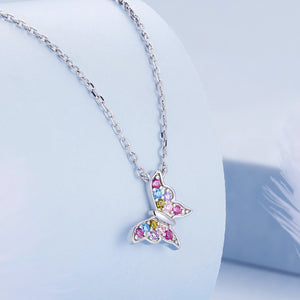 925 Silver Butterfly Necklace Rainbow Gemstone Chain BSN261