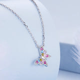 925 Silver Butterfly Necklace Rainbow Gemstone Chain BSN261