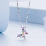 925 Silver Butterfly Necklace Rainbow Gemstone Chain BSN261