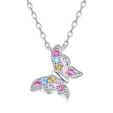 925 Silver Butterfly Necklace Rainbow Gemstone Chain BSN261