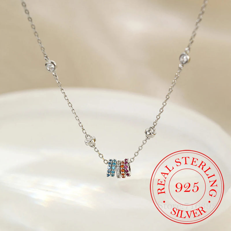 925 Silver Colorful Circle Pendant Necklace for Women Girls