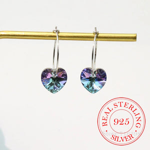 925 Silver Crystal Heart Drop Earrings Wedding Jewelry